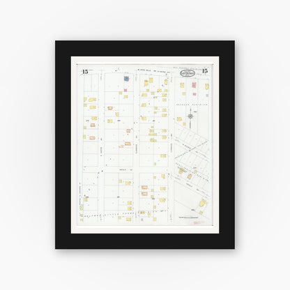 Old map wall art mockup — black gallery frame with white mat — Sanborn Fire Insurance Map from East Detroit, Macomb County, Michigan (1931), Sheet #0015