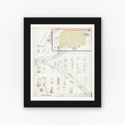 Old map wall art mockup — black gallery frame with white mat — Sanborn Fire Insurance Map from Chaska, Carver County, Minnesota (1899), Sheet #0004