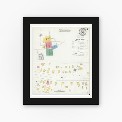 Old map wall art mockup — black gallery frame with white mat — Sanborn Fire Insurance Map from Lima, Livingston County, New York (1904) - Complete Map Set