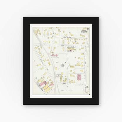 Old map wall art mockup — black gallery frame with white mat — Sanborn Fire Insurance Map from Stoughton, Norfolk County, Massachusetts (1896), Sheet #0003