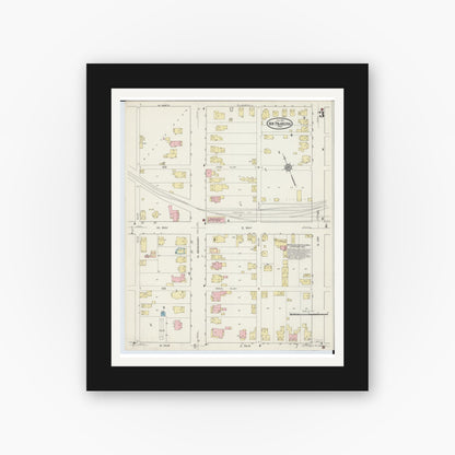 Old map wall art mockup — black gallery frame with white mat — Sanborn Fire Insurance Map from New Philadelphia, Tuscarawas County, Ohio (1914), Sheet #0003