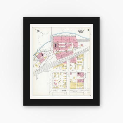 Old map wall art mockup — black gallery frame with white mat — Sanborn Fire Insurance Map from Freeport, Stephenson County, Illinois (1918), Sheet #0006