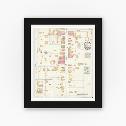 Old map wall art mockup — black gallery frame with white mat — Sanborn Fire Insurance Map from Zeeland, Ottawa County, Michigan (1900), Sheet #0001