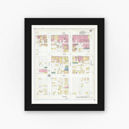 Old map wall art mockup — black gallery frame with white mat — Sanborn Fire Insurance Map from Brainerd, Crow Wing County, Minnesota (1907), Sheet #0010