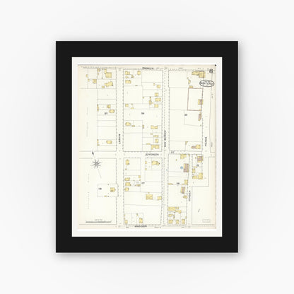 Old map wall art mockup — black gallery frame with white mat — Sanborn Fire Insurance Map from Monterey, Monterey County, California (1892), Sheet #0008