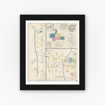 Old map wall art mockup — black gallery frame with white mat — Sanborn Fire Insurance Map from Prattsburgh, Steuben County, New York (1934) - Complete Map Set