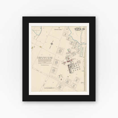 Old map wall art mockup — black gallery frame with white mat — Sanborn Fire Insurance Map from Gainesville, Cooke County, Texas (1922), Sheet #0025