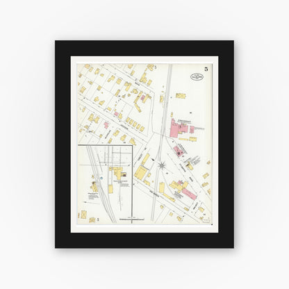 Old map wall art mockup — black gallery frame with white mat — Sanborn Fire Insurance Map from Auburn, De Kalb County, Indiana (1901), Sheet #0005