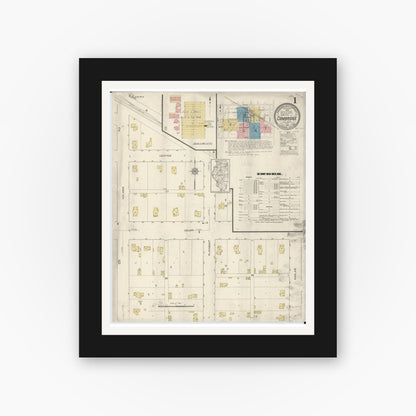 Old map wall art mockup — black gallery frame with white mat — Sanborn Fire Insurance Map from Cambridge, Henry County, Illinois (1913) - Complete Map Set