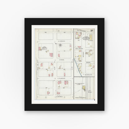 Old map wall art mockup — black gallery frame with white mat — Sanborn Fire Insurance Map from El Paso, El Paso County, Texas (1893), Sheet #0019