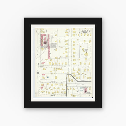 Old map wall art mockup — black gallery frame with white mat — Sanborn Fire Insurance Map from Wadsworth, Medina County, Ohio (1913), Sheet #0005
