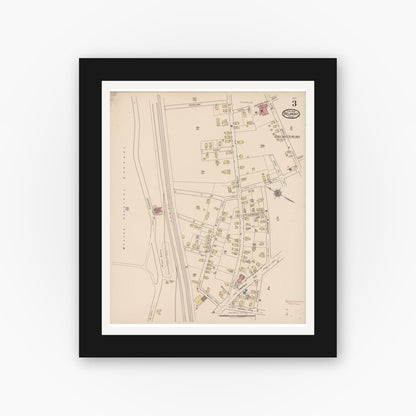 Old map wall art mockup — black gallery frame with white mat — Sanborn Fire Insurance Map from Belmont, Middlesex County, Massachusetts (1922), Sheet #0003