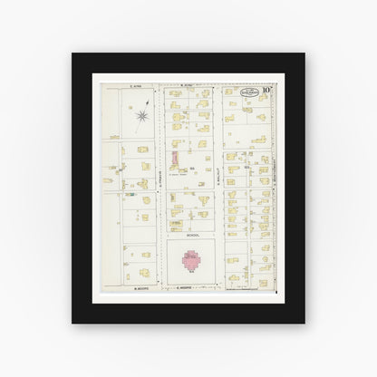 Old map wall art mockup — black gallery frame with white mat — Sanborn Fire Insurance Map from Sherman, Grayson County, Texas (1892), Sheet #0010