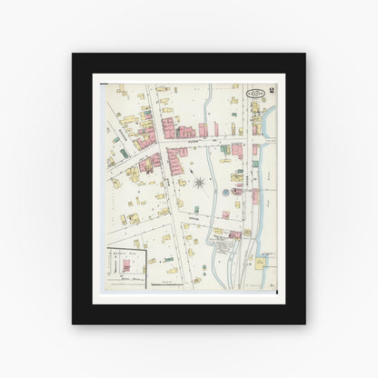Old map wall art mockup — black gallery frame with white mat — Sanborn Fire Insurance Map from Vassar, Tuscola County, Michigan (1895), Sheet #0002