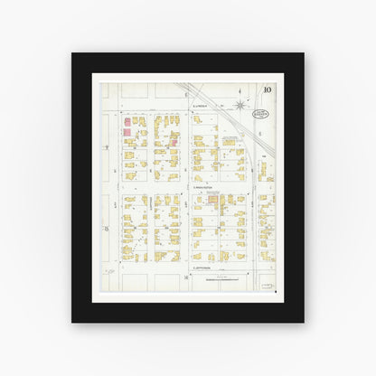 Old map wall art mockup — black gallery frame with white mat — Sanborn Fire Insurance Map from Goshen, Elkhart County, Indiana (1905), Sheet #0010