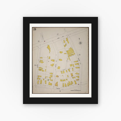 Old map wall art mockup — black gallery frame with white mat — Sanborn Fire Insurance Map from Saratoga, Saratoga County, New York (1900), Sheet #0029