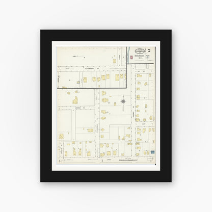 Old map wall art mockup — black gallery frame with white mat — Sanborn Fire Insurance Map from Clearwater, Pinellas County, Florida (1913), Sheet #0002