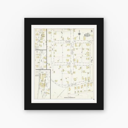 Old map wall art mockup — black gallery frame with white mat — Sanborn Fire Insurance Map from Edenburg, Clarion County, Pennsylvania (1912), Sheet #0003