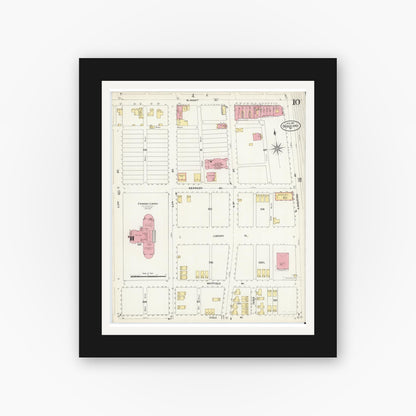 Old map wall art mockup — black gallery frame with white mat — Sanborn Fire Insurance Map from Duquesne, Allegheny County, Pennsylvania (1907), Sheet #0010