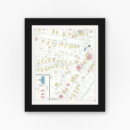 Old map wall art mockup — black gallery frame with white mat — Sanborn Fire Insurance Map from Dundee, Monroe County, Michigan (1923), Sheet #0002