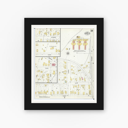 Old map wall art mockup — black gallery frame with white mat — Sanborn Fire Insurance Map from Massillon, Stark County, Ohio (1901), Sheet #0013