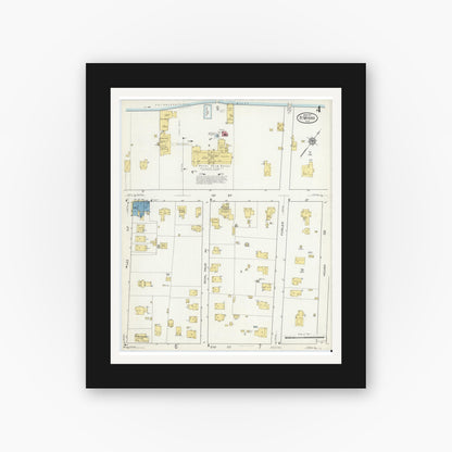 Old map wall art mockup — black gallery frame with white mat — Sanborn Fire Insurance Map from Fort Myers, Lee County, Florida (1917), Sheet #0004