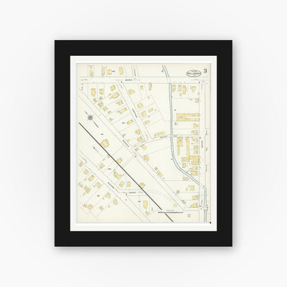 Old map wall art mockup — black gallery frame with white mat — Sanborn Fire Insurance Map from Wellsboro, Tioga County, Pennsylvania (1910), Sheet #0003