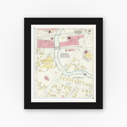 Old map wall art mockup — black gallery frame with white mat — Sanborn Fire Insurance Map from Battle Creek, Calhoun County, Michigan (1913), Sheet #0014