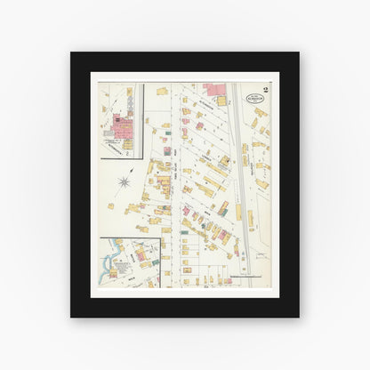 Old map wall art mockup — black gallery frame with white mat — Sanborn Fire Insurance Map from Kewaskum, Washington County, Wisconsin (1900), Sheet #0002