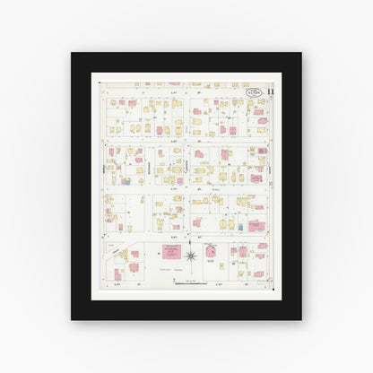 Old map wall art mockup — black gallery frame with white mat — Sanborn Fire Insurance Map from Alton, Madison County, Illinois (1902), Sheet #0011