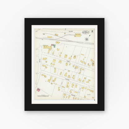 Old map wall art mockup — black gallery frame with white mat — Sanborn Fire Insurance Map from East Pepperell, Middlesex County, Massachusetts (1903), Sheet #0003