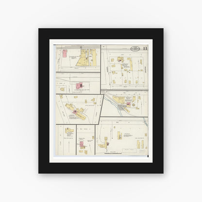 Old map wall art mockup — black gallery frame with white mat — Sanborn Fire Insurance Map from Coldwater, Branch County, Michigan (1897), Sheet #0011