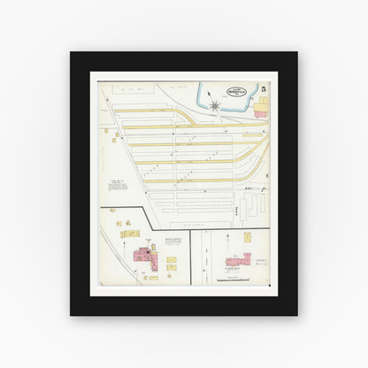 Old map wall art mockup — black gallery frame with white mat — Sanborn Fire Insurance Map from Marshfield, Wood County, Wisconsin (1904), Sheet #0005