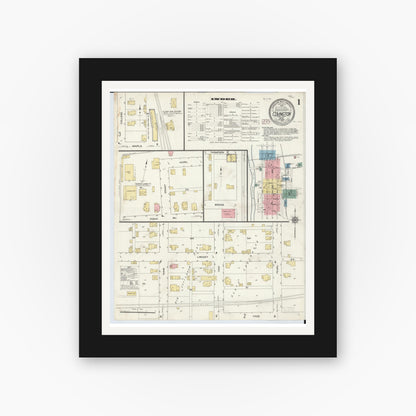 Old map wall art mockup — black gallery frame with white mat — Sanborn Fire Insurance Map from Covington, Miami County, Ohio (1910) - Complete Map Set
