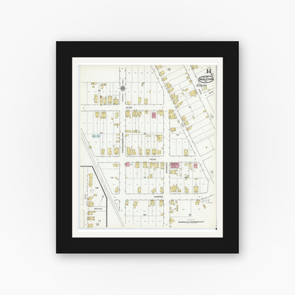 Old map wall art mockup — black gallery frame with white mat — Sanborn Fire Insurance Map from Middletown, Dauphin County, Pennsylvania (1920), Sheet #0014