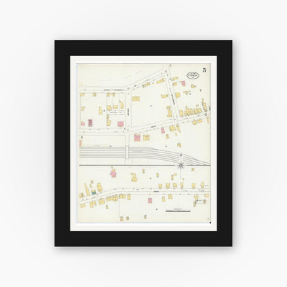 Old map wall art mockup — black gallery frame with white mat — Sanborn Fire Insurance Map from Fonda, Montgomery County, New York (1906), Sheet #0005