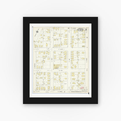Old map wall art mockup — black gallery frame with white mat — Sanborn Fire Insurance Map from Saint Marys, Auglaize County, Ohio (1914), Sheet #0003