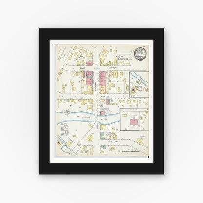 Old map wall art mockup — black gallery frame with white mat — Sanborn Fire Insurance Map from Union City, Branch And Calhoun Counties, Michigan (1892), Sheet #0001