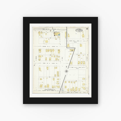 Old map wall art mockup — black gallery frame with white mat — Sanborn Fire Insurance Map from Saint Petersburg, Pinellas County, Florida (1908), Sheet #0011