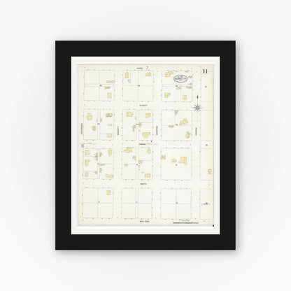Old map wall art mockup — black gallery frame with white mat — Sanborn Fire Insurance Map from Henrietta, Clay County, Texas (1907), Sheet #0011