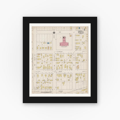 Old map wall art mockup — black gallery frame with white mat — Sanborn Fire Insurance Map from Hurley, Iron County, Wisconsin (1922), Sheet #0002