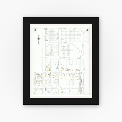 Old map wall art mockup — black gallery frame with white mat — Sanborn Fire Insurance Map from Lewiston, Niagara County, New York (1940), Sheet #0004