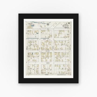 Old map wall art mockup — black gallery frame with white mat — Sanborn Fire Insurance Map from Eau Claire, Eau Claire County, Wisconsin (1889), Sheet #0015