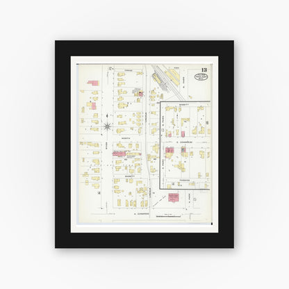Old map wall art mockup — black gallery frame with white mat — Sanborn Fire Insurance Map from Ypsilanti, Washtenaw County, Michigan (1909), Sheet #0013