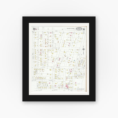 Old map wall art mockup — black gallery frame with white mat — Sanborn Fire Insurance Map from Glen Ellyn, Du Page County, Illinois (1929), Sheet #0011