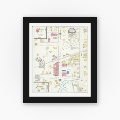 Old map wall art mockup — black gallery frame with white mat — Sanborn Fire Insurance Map from Deerfield, Lenawee County, Michigan (1916), Sheet #0001