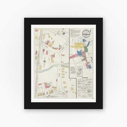 Old map wall art mockup — black gallery frame with white mat — Sanborn Fire Insurance Map from Woodbridge, Middlesex County, New Jersey (1916), Sheet #0001