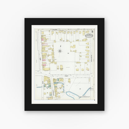 Old map wall art mockup — black gallery frame with white mat — Sanborn Fire Insurance Map from Hempstead, Nassau County, New York (1892), Sheet #0005