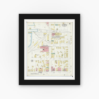 Old map wall art mockup — black gallery frame with white mat — Sanborn Fire Insurance Map from Holland, Ottawa County, Michigan (1896), Sheet #0004