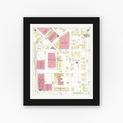 Old map wall art mockup — black gallery frame with white mat — Sanborn Fire Insurance Map from Greenville, Pitt County, North Carolina (1923), Sheet #0008